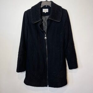 Laundry by Shelli Segal Pea Coat Full Zip Womens M Black Wool Blend Lined Collar